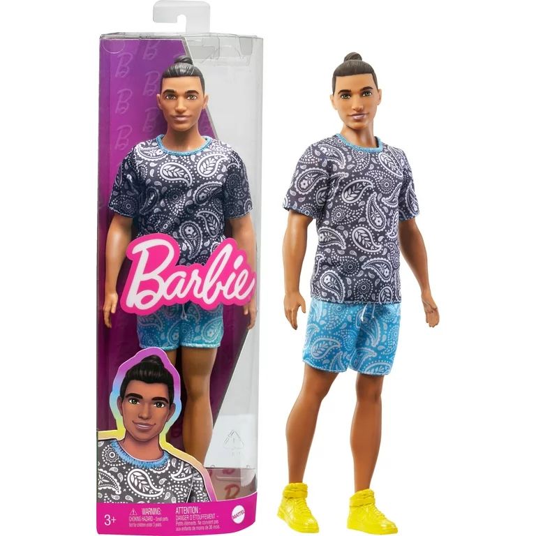 Ken Doll, Barbie Fashionistas, Brown Hair in Bun and Paisley Outfit with Accessories | Walmart (US)
