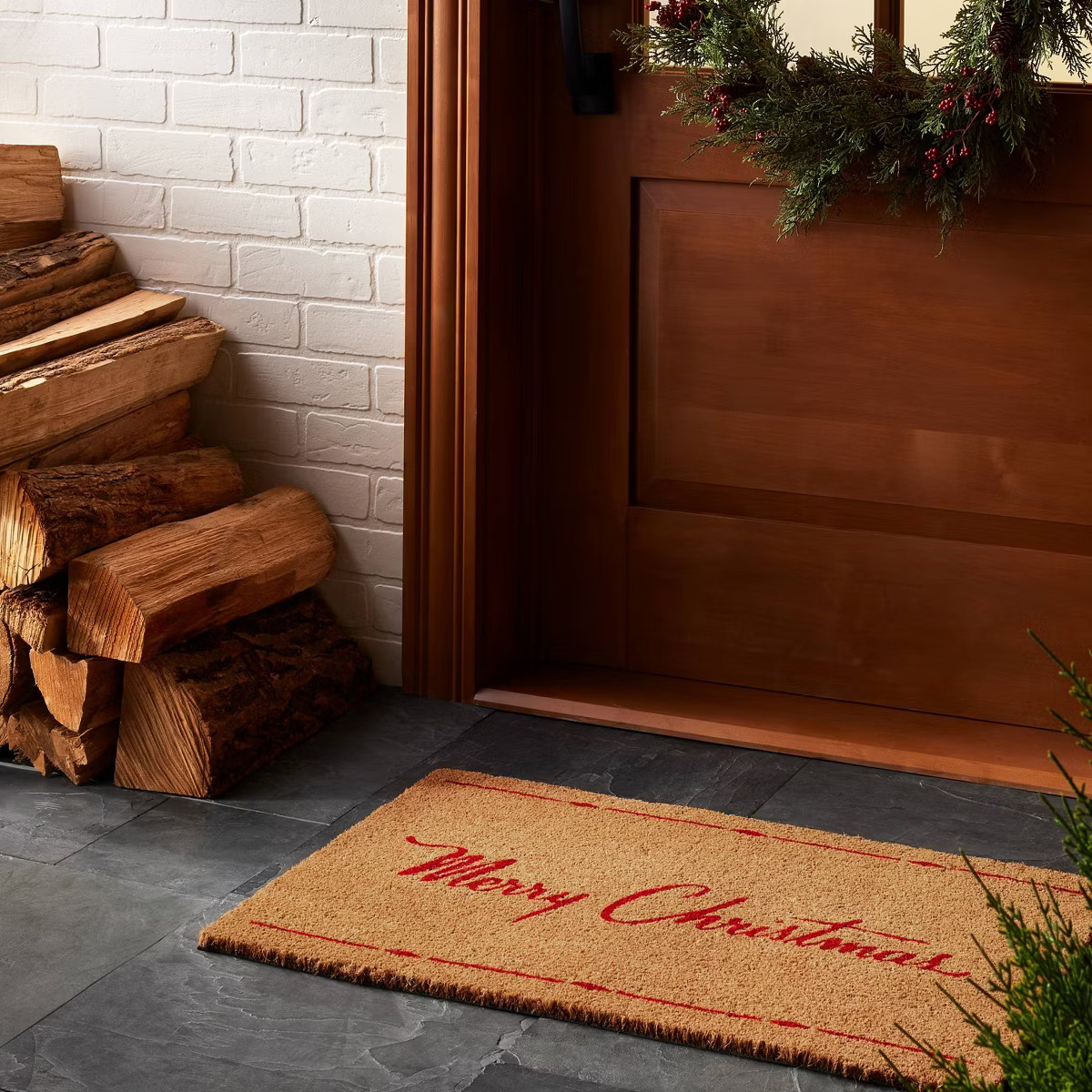 Merry Christmas Coir Doormat Tan/Red - Hearth & Hand™ with Magnolia | Target