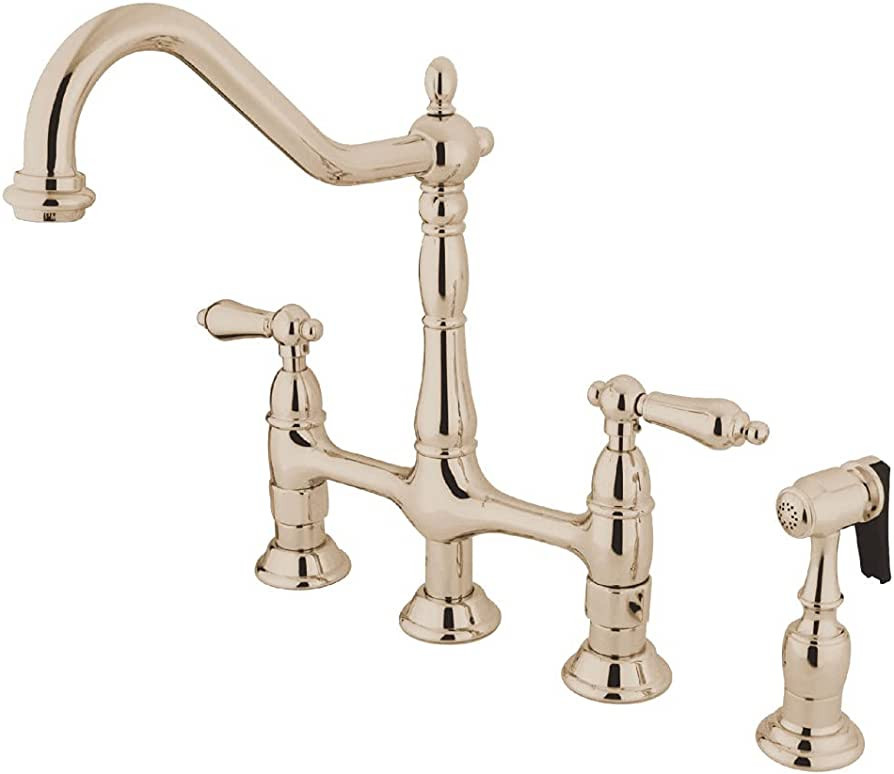 Kingston Brass KS1276ALBS Heritage Bridge Kitchen Faucet, Polished Nickel, 13.88 x 8.56 x 13.13 | Amazon (US)