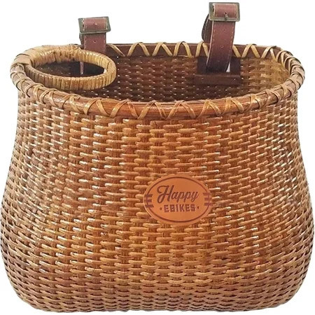Happy Ebikes Nantucket Style Front Wicker Basket for Bike, Universal Fit E Bike Basket with Leather Straps, Convenient and Portable Bike Basket Front for Easy Carrying | Walmart (US)