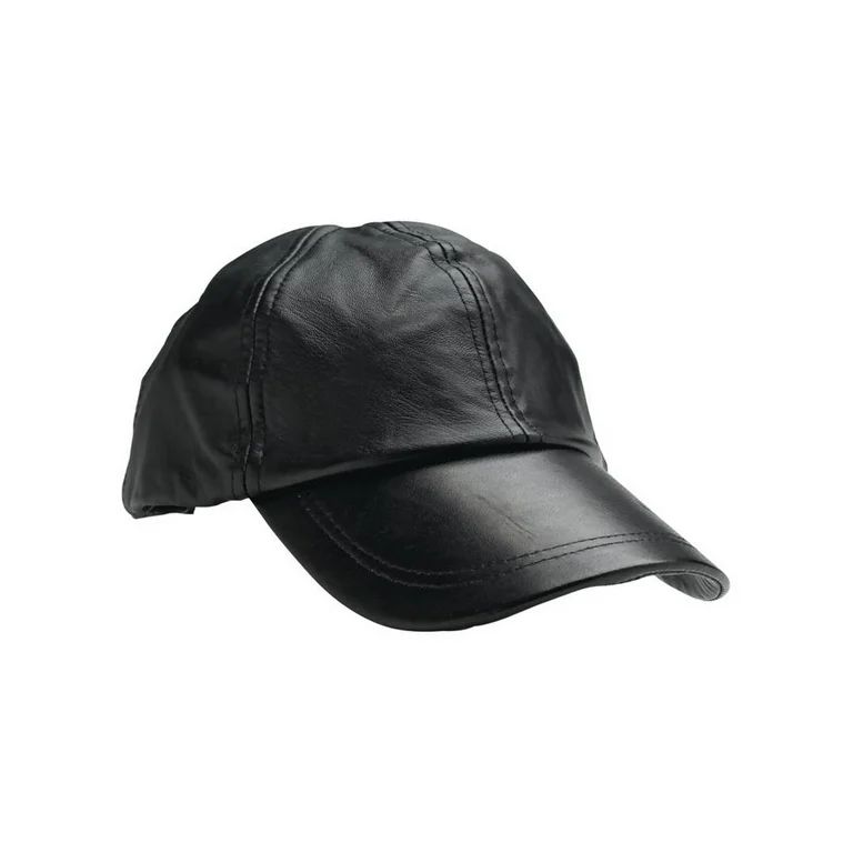 Mens Baseball Cap Genuine Leather Adjustable Size Solid Black Sport Hat Ball Cap | Walmart (US)