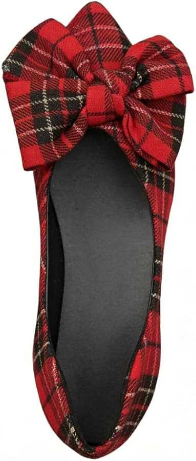 Women's Plaid Bow Ballet Flat Shoes, Cute Trendy Comfortable Casual Style, Textile Upper, Rubber ... | Amazon (US)