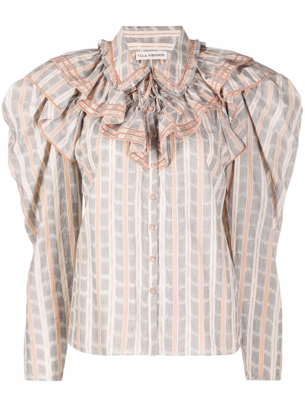Ulla Johnson ruffled-neck check pattern blouse - Neutrals | Farfetch Global