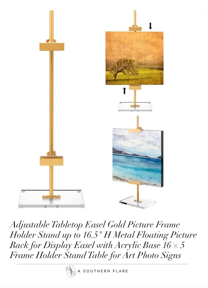Adjustable Tabletop Easel Gold Picture Frame Holder Stand up to 16.5" I Metal Floating Picture
Rack for Display Easel with Acrylic Base 16 × 5
Frame Holder Stand Table for Art Photo Signs

#LTKHome