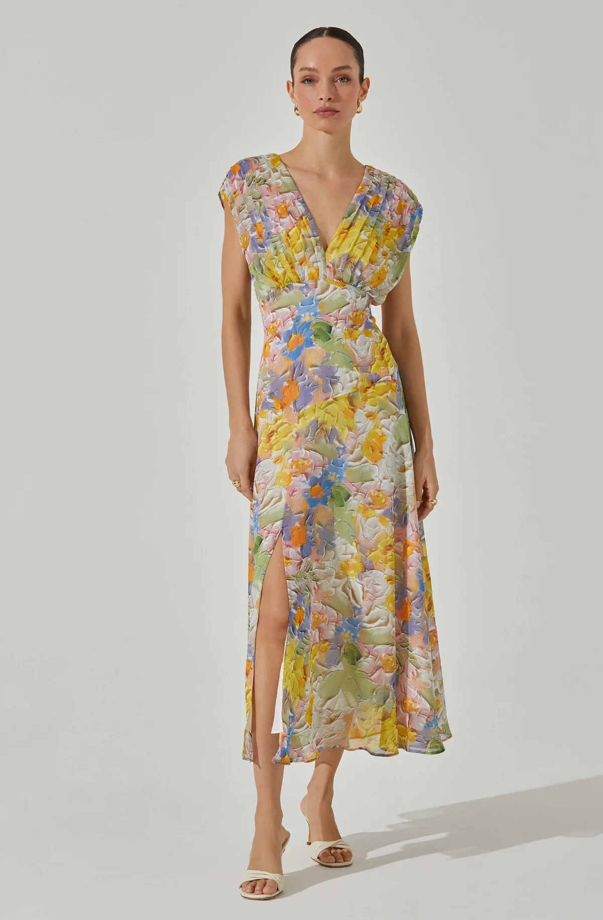 V-Neck Pleated Midi Dress | ASTR The Label (US)