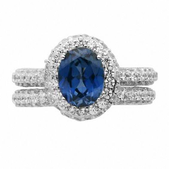 Oval Lab-Created Blue and White Sapphire Bridal Set in Sterling Silver|Zales | Zales