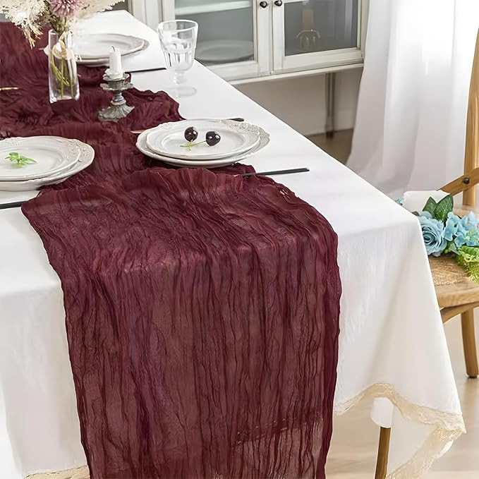 2 Pack 10 Ft Cheesecloth Table Runner Burgundy Gauze Long Table Runners Boho Gauze Cheese Cloth T... | Amazon (US)