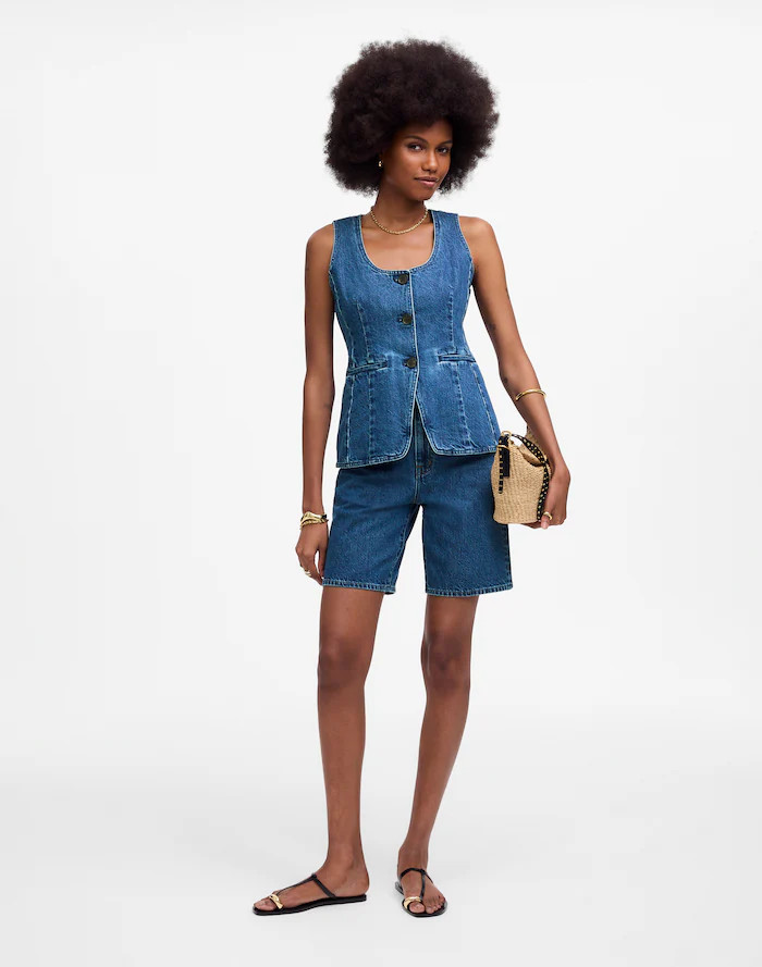 Denim Scoopneck Cutaway Vest in Dowe Wash | Madewell