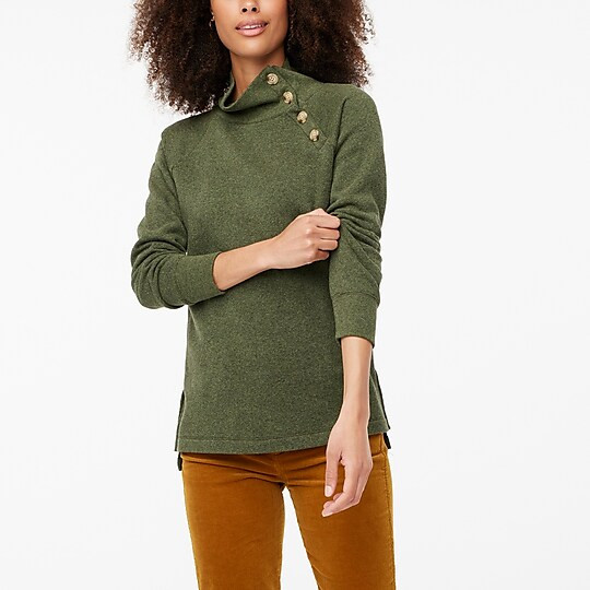 Wide button-collar tunic sweatshirt in cloudspun fleece | J.Crew Factory
