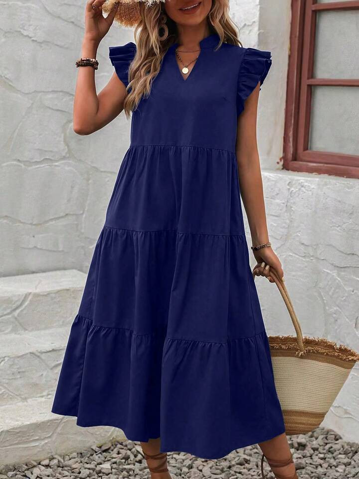 SHEIN VCAY Notched Neck Ruffle Trim Smock Dress | SHEIN