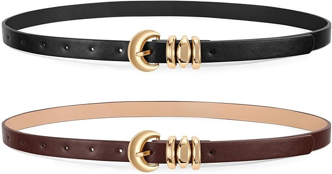 XZQTIVE 2 Pack 0.71'' Womens Skinny Leather Belts for Ladies Thin Waist Belt for Jeans Dress Pant... | Amazon (US)