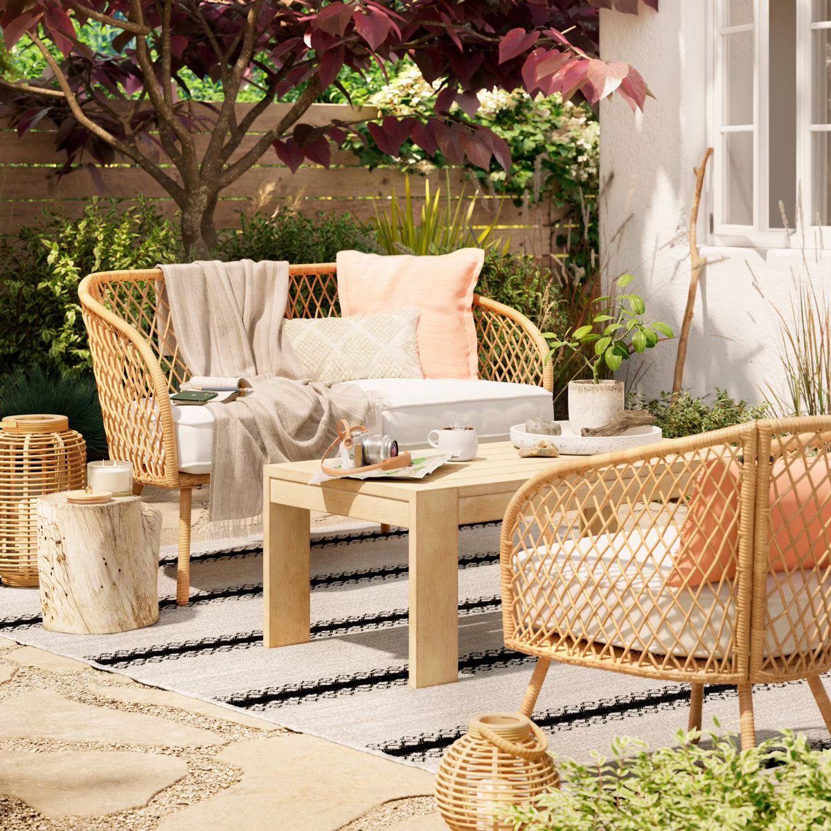 7' x 10' Outdoor Rug Argyle Stripe Black - Threshold™ | Target