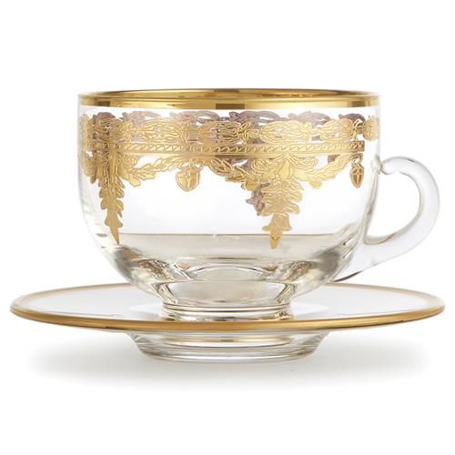 Arte Italica Vetro Hollywood Gold Accent Glass Coffee Cup & Saucer Set | Kathy Kuo Home