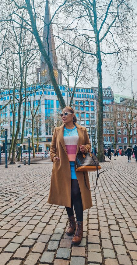 Street Look with multi color sweater and baby blue leather skirt(immitate). 

#LTKeurope #LTKstyletip #LTKSeasonal