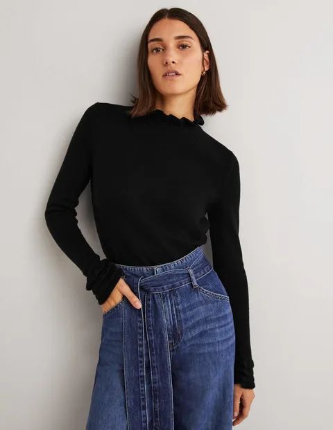 Layered Frill Sweater - Black | Boden (US)