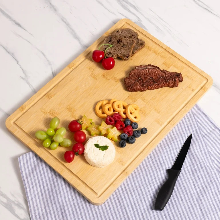 Mainstays 12" x 17.5" Non-slip Bamboo Cutting Board, 100% Natural Bamboo Color, with Juice Groove | Walmart (US)