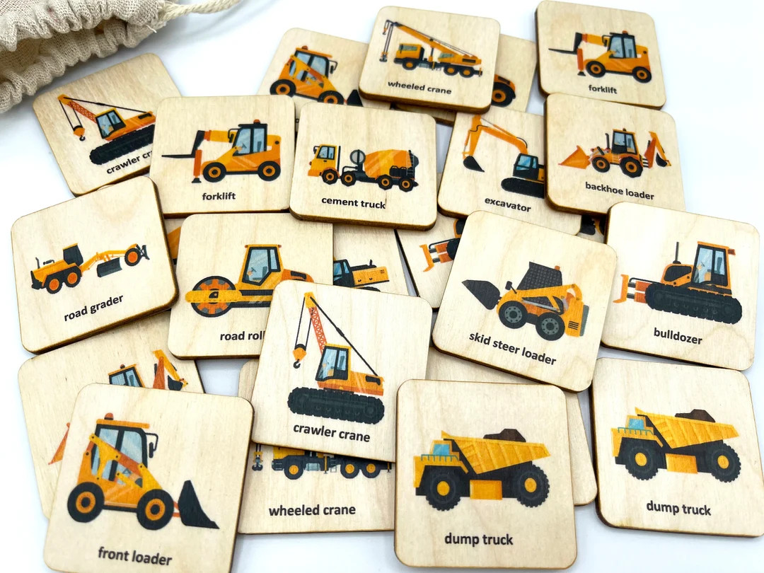 Montessori Wooden construction truck car memory game/ Homeschool preschool kindergarten toddler v... | Etsy (CAD)