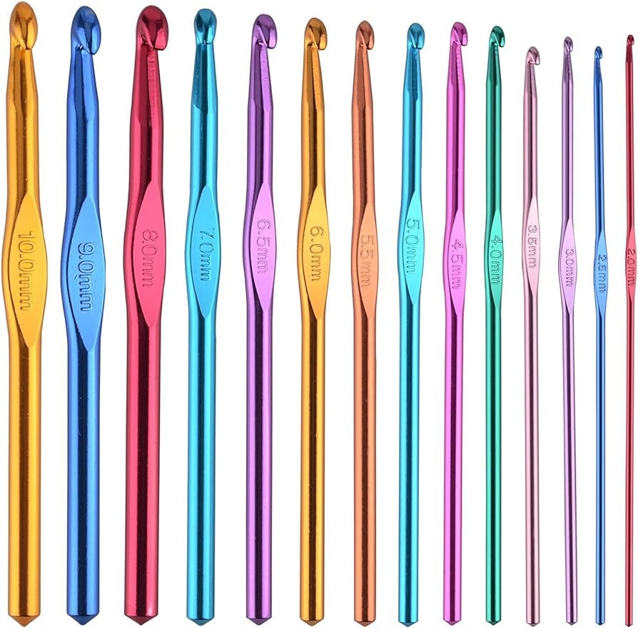 BCMRUN 14 pcs Multicolor Aluminum Crochet Hooks Knitting Needles Craft Yarn 2-10mm | Amazon (US)