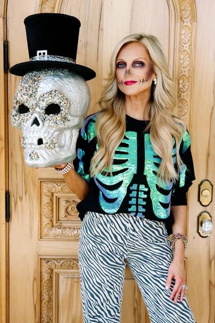 DOORBUSTER TWT\u00ae Skeleton Black Sequin Long Sleeve Sweatshirt | The Willow Tree