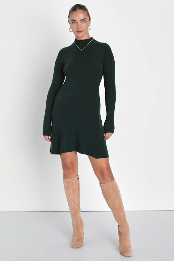 Sweetest Autumn Emerald Green Mock Neck Mini Sweater Dress | Lulus (US)
