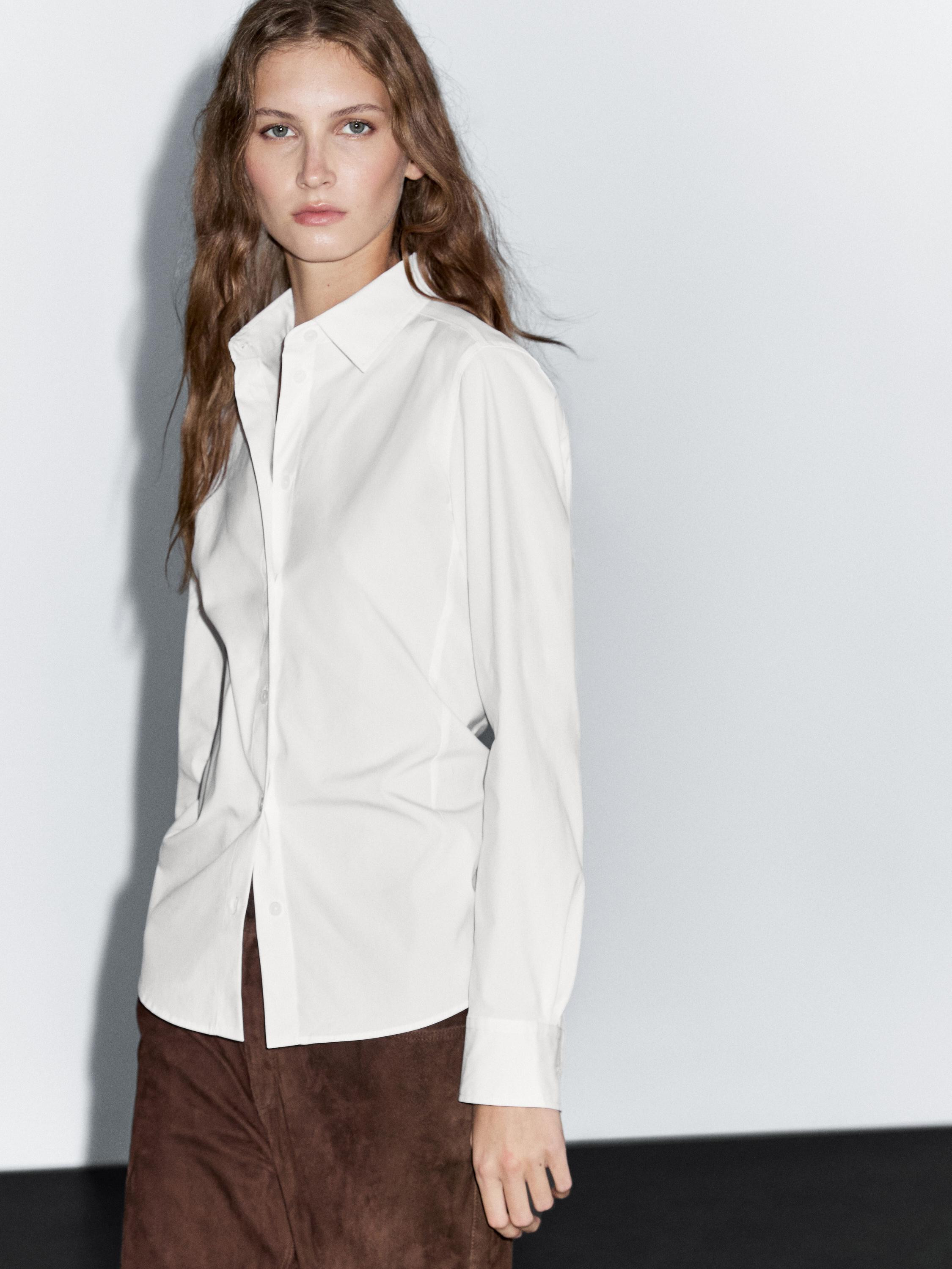 Cotton blend stretch shirt \u00b7 White \u00b7 Shirts | Massimo Dutti | Massimo Dutti US