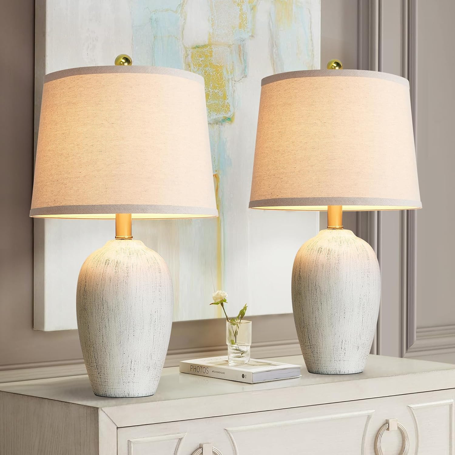 21'' Set of 2 Rustic Ceramic Small Table Lamps for Living Room Bedroom, Farmhouse Vintage Nightst... | Amazon (US)