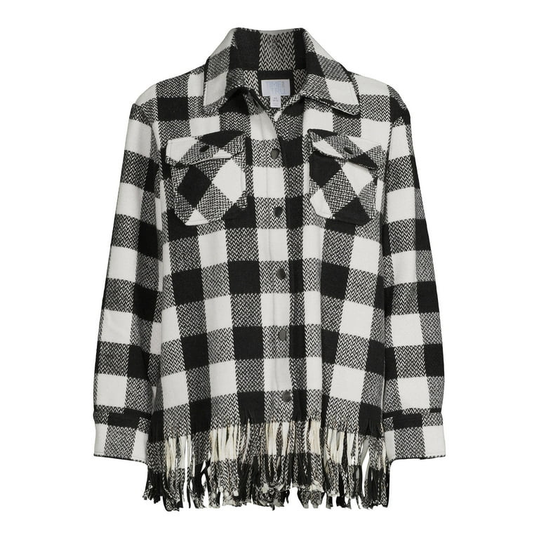 Time and Tru Women's Plaid Fringe Shacket with Snap Front | Walmart (US)