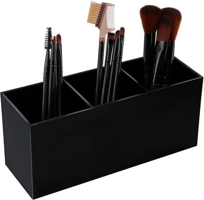 Weiai Black Makeup Brush Holder Organizer, 3 Slot Acrylic Cosmetics Brushes Storage Solution | Amazon (US)