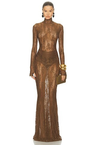 for FWRD Long Sleeve Turtleneck Fishtail Gown | FWRD 