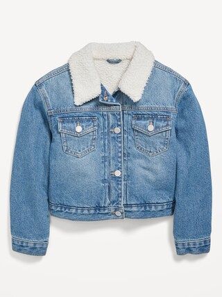 Sherpa-Lined Non-Stretch Jean Jacket for Girls | Old Navy (US)