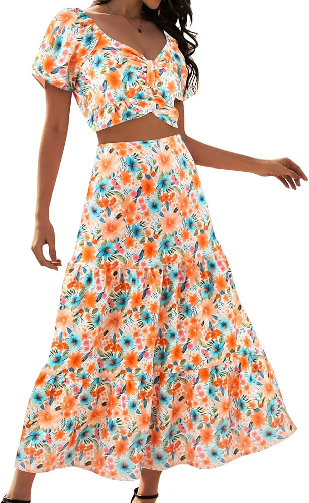 DRESSTELLS 2 Piece Skirt Set 2026, Matching Top & Long Skirt, Floral Cruise Outfit, Summer Beach ... | Amazon (US)