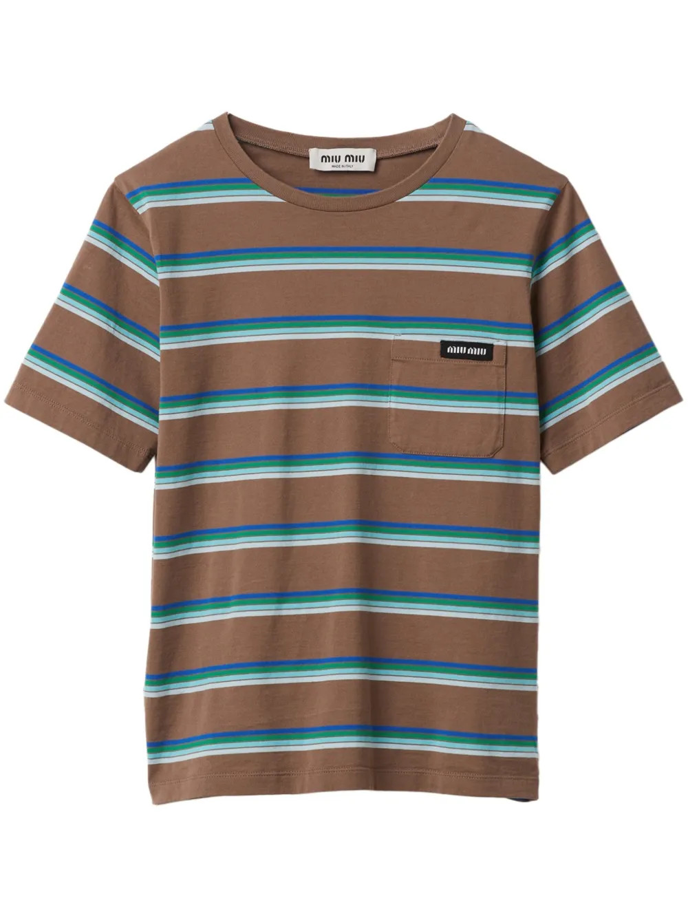 Miu Miu logo-patch Striped T-shirt | Brown | FARFETCH | Farfetch Global