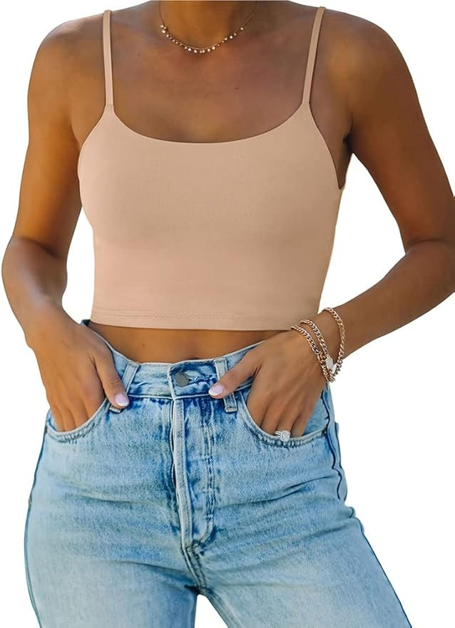 REORIA Women’s Sexy Adjustable Spaghetti Strap Double Lined Seamless Camisole Tank Yoga Crop To... | Amazon (US)