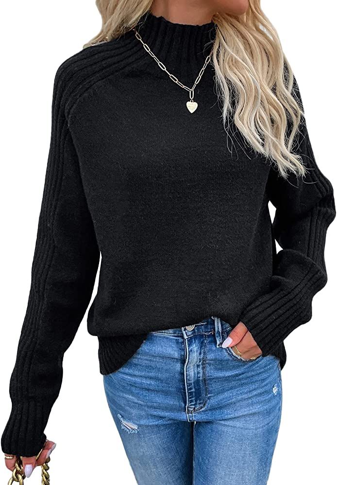 Les umes Womens Turtleneck Sweaters Long Sleeve Loose Pullover Sweater Casual Knit Tops | Amazon (US)