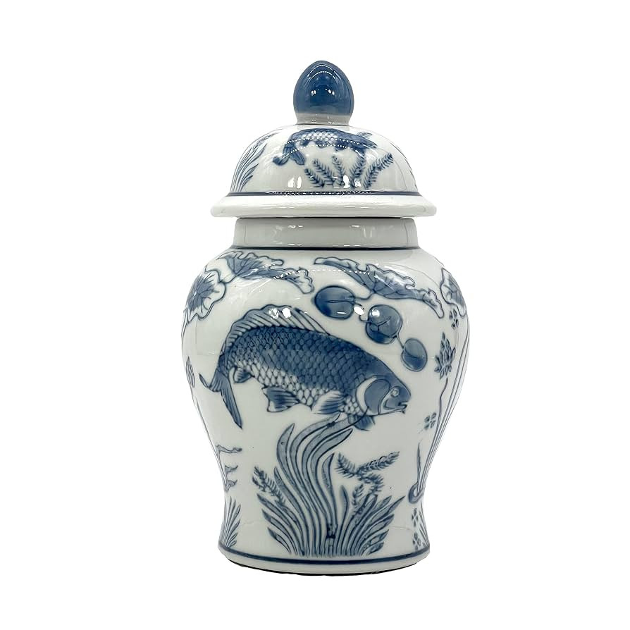 8" Ceramic Ginger Jar w/Lid - Classic Chinese Style Porcelain Jar Tea Storage for Home Decor Deco... | Amazon (US)