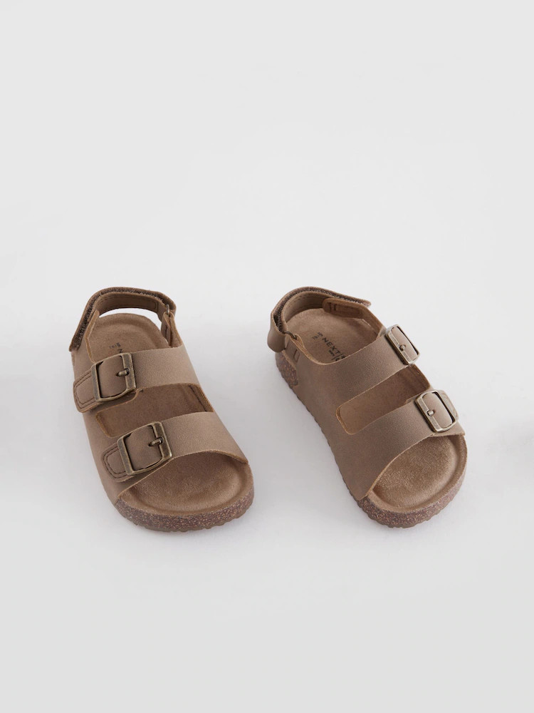 Stone Beige Wide Fit (G) Double Buckle Cushioned Footbed Sandals | Next US