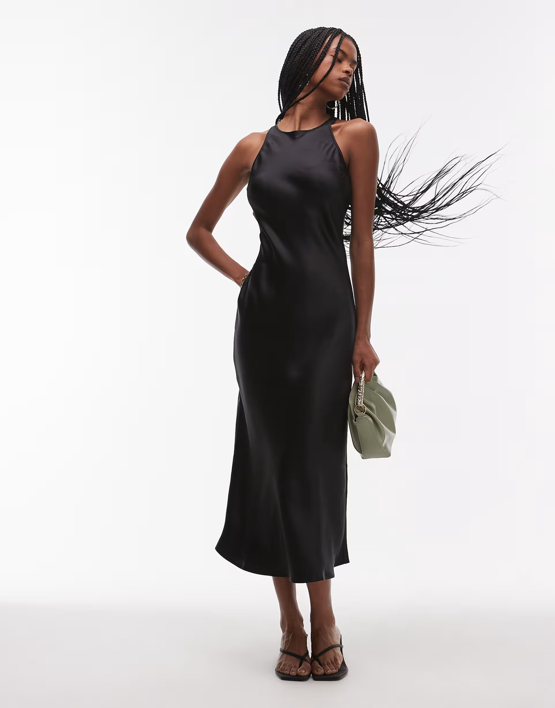 & Other Stories bias cut satin midi dress in black | ASOS (Global)