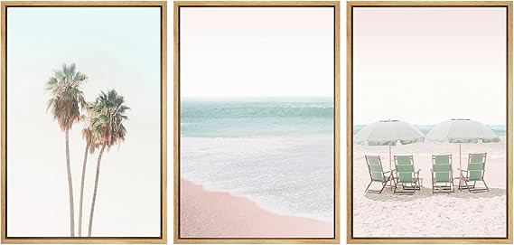 SIGNWIN Framed Canvas Print Wall Art Set Retro Vintage Pastel Tropical Island Beach Nature Wilder... | Amazon (US)