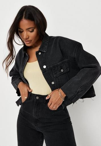 Missguided - Black Pleat Back 80's Denim Jacket | Missguided (UK & IE)