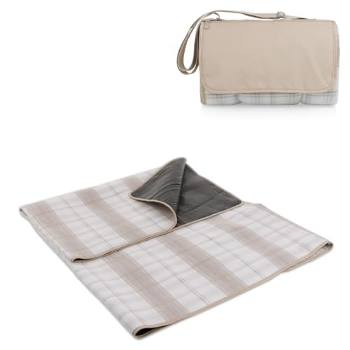 Picnic TIME Outdoor Picnic Blanket Tote, 59"x51" Foldable Beach & Camping Blanket with Soft Fleece, Water-Resistant Bottom, Adjustable Strap & Zippered Pocket (Neutral Plaid) | Amazon (US)