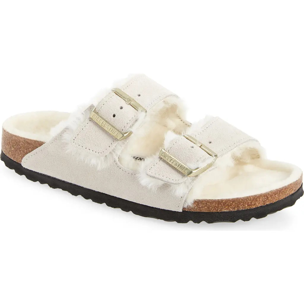 Birkenstock Arizona Genuine Shearling Slide Sandal in Antique White/Antique White at Nordstrom, Size 10-10.5Us | Nordstrom