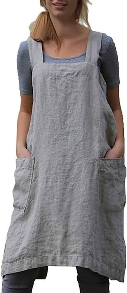 YESDOOD Cotton Linen Apron Cross Back Apron for Women with Pockets Pinafore Dress for Baking Cook... | Amazon (US)