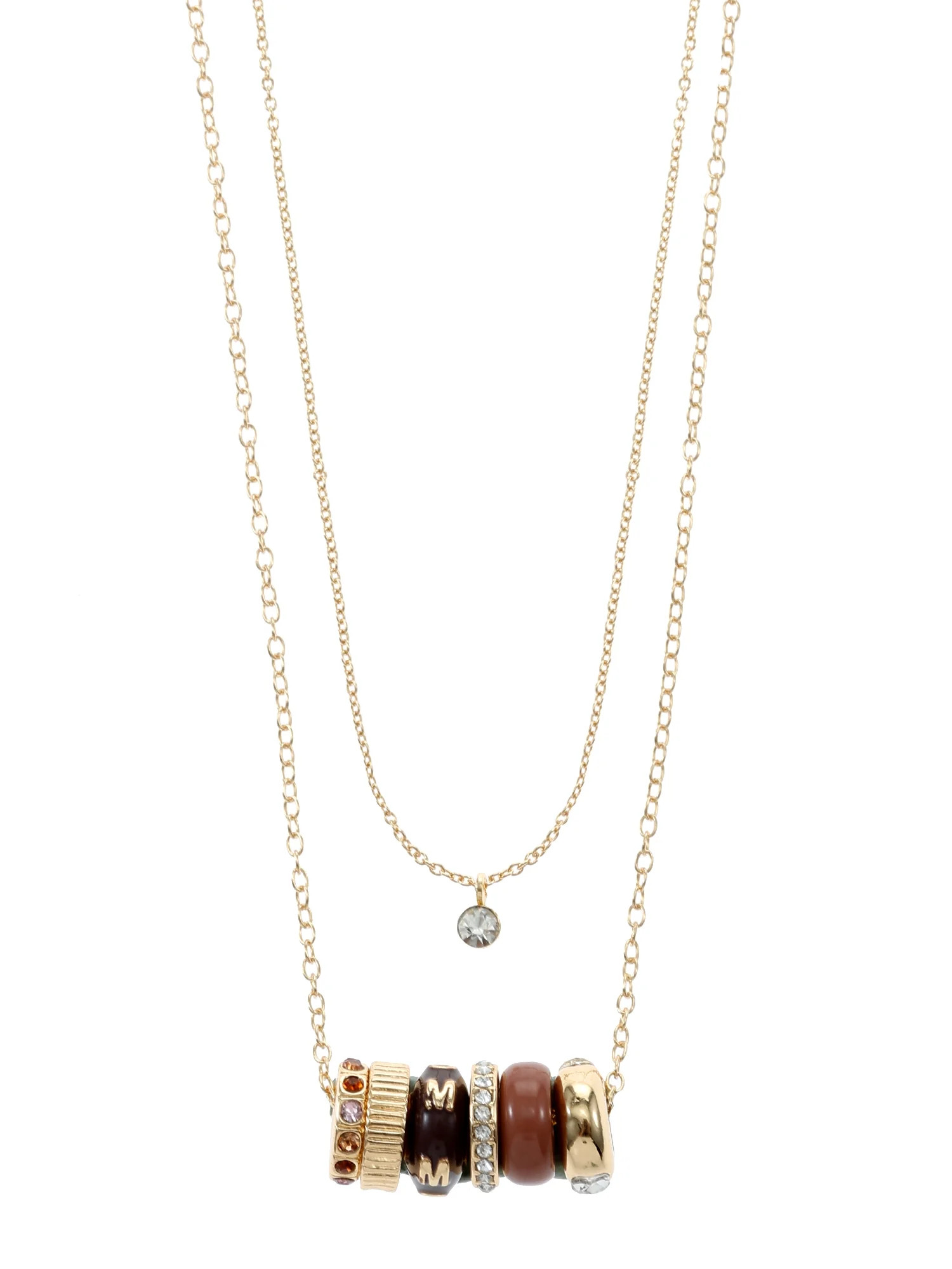 Time and Tru Women's Goldtone Round Charm Necklace, "Luck" Pink/Purple, 1 Piece | Walmart (US)