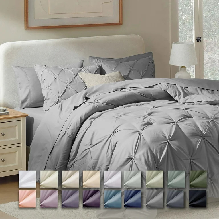 Virtu Queen Comforter Set, 7pc Bed in a Bag, Pleated Bedding Comforter Sets with Sheets, Gray | Walmart (US)