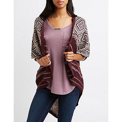 Geometric Mixed Knit Poncho Cardigan | Charlotte Russe