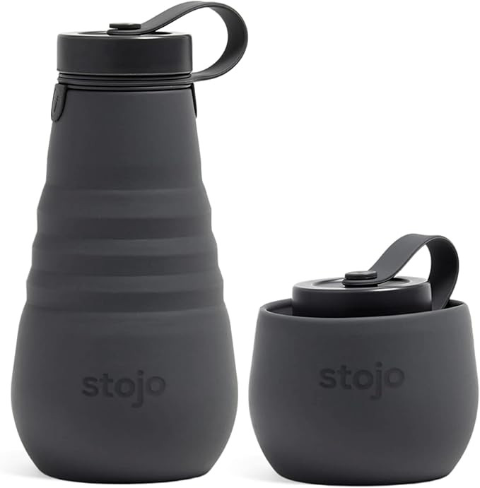 Stojo Collapsible Water Bottle – Carbon Gray, 20oz / 592ml - Leak-Proof Reusable Silicone Trave... | Amazon (US)