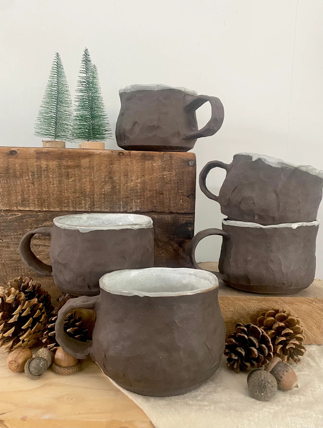 SALE* chocolate brown hand pinched functional mug white interior /handmade/gift under 25 | Etsy (US)