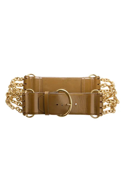 The Chloé Camera Chain & Leather Belt in Dark Khaki at Nordstrom, Size Medium | Nordstrom
