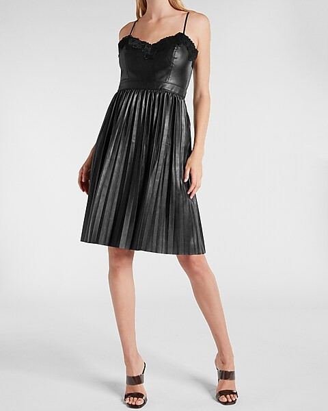 Faux Leather Pleated Midi Dress | Express