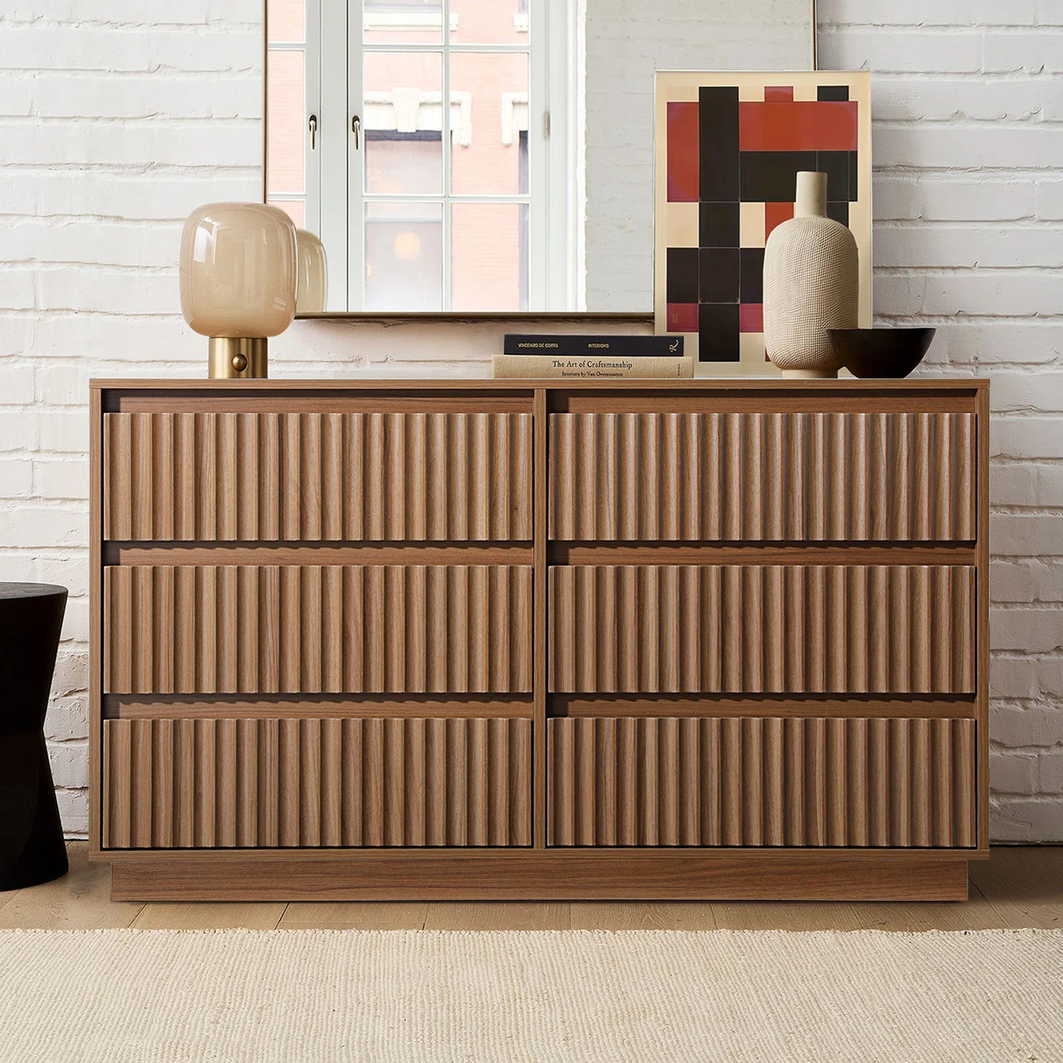 Dejesus 6-Drawer Dresser 47"W Double Dresser With Waveform Fluted Panel | Wayfair North America